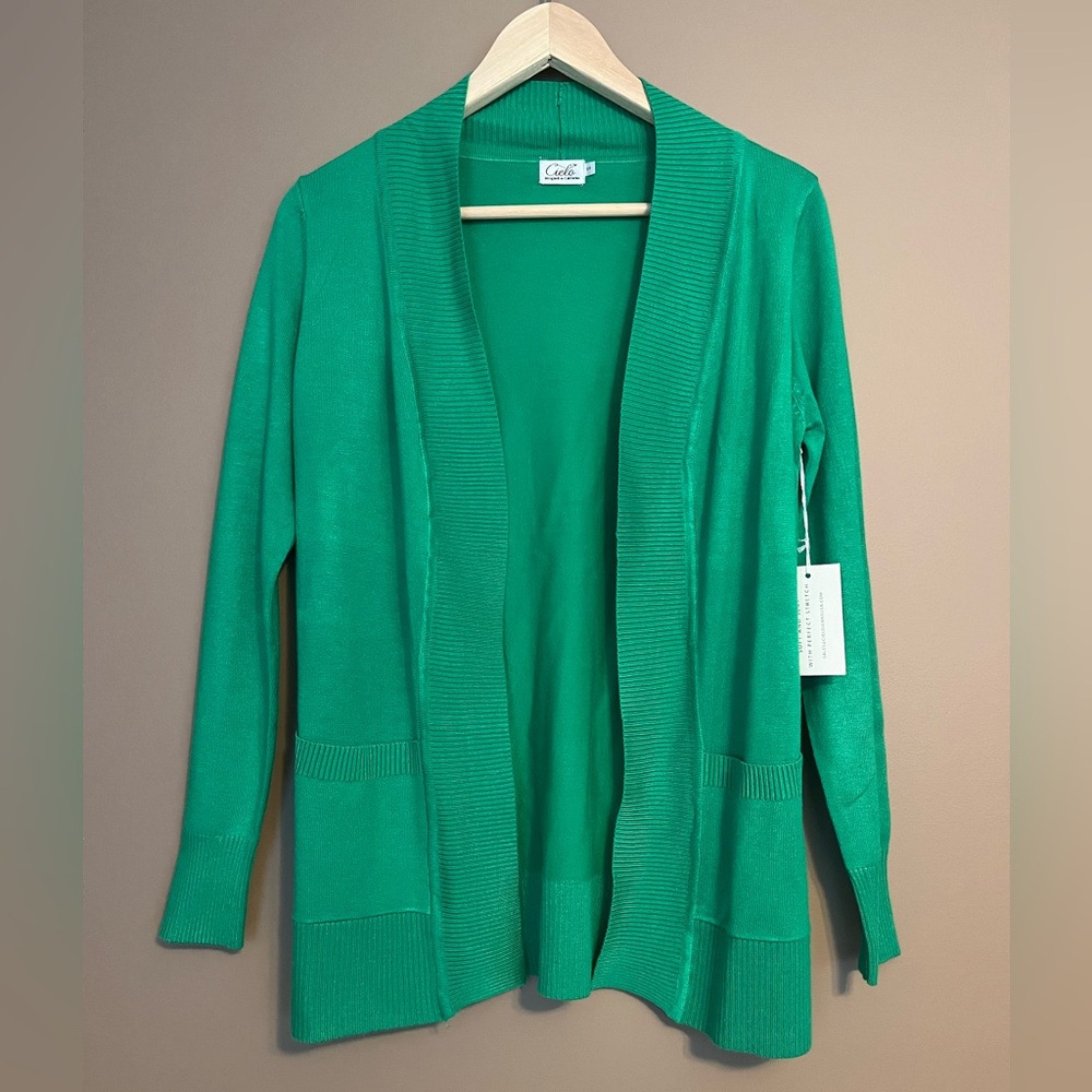 {Cielo} Open Front Cardigan Sweater in Green - Womens Small - NWT